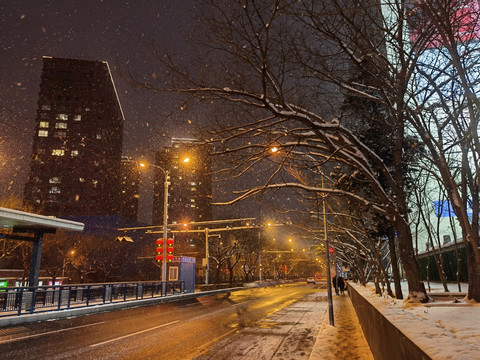 北京夜雪景