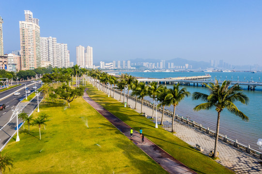 航拍广东珠海香洲区城市风光