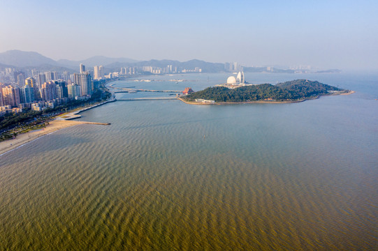 航拍广东珠海野狸岛