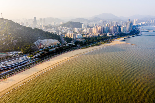 航拍广东珠海香炉湾沙滩