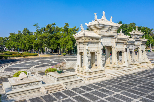 航拍广东珠海梅溪牌坊旅游区