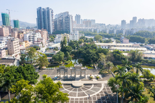 航拍广东珠海梅溪牌坊旅游区