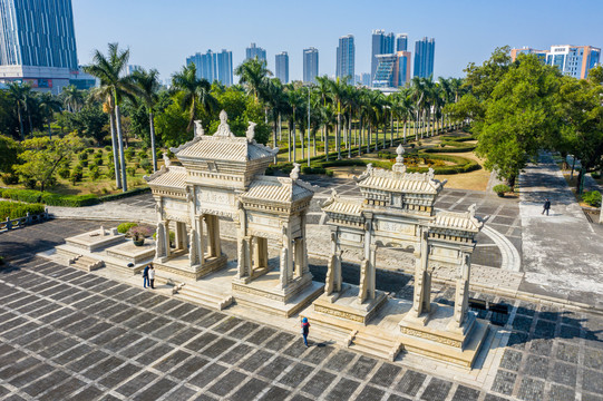 航拍广东珠海梅溪牌坊旅游区