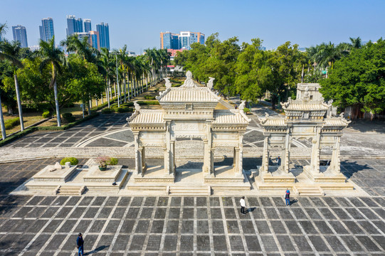 航拍广东珠海梅溪牌坊旅游区