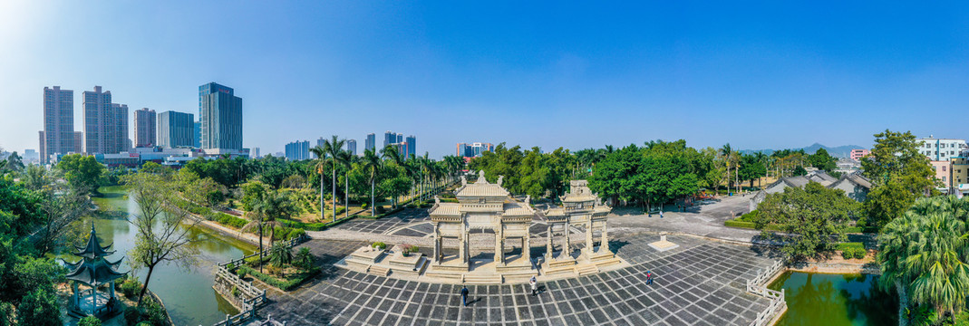 航拍广东珠海梅溪牌坊旅游区