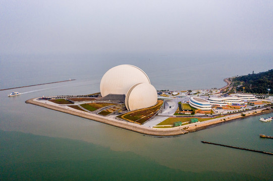 航拍野狸岛珠海大剧院日月贝