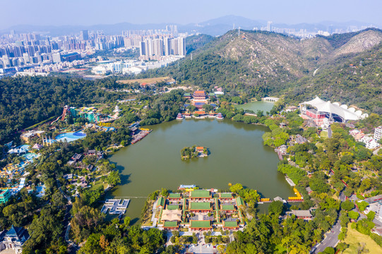 航拍广东珠海圆明新园景区