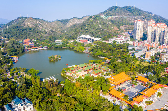 航拍广东珠海圆明新园景区