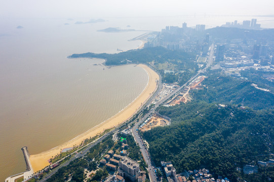 航拍广东珠海香炉湾沙滩