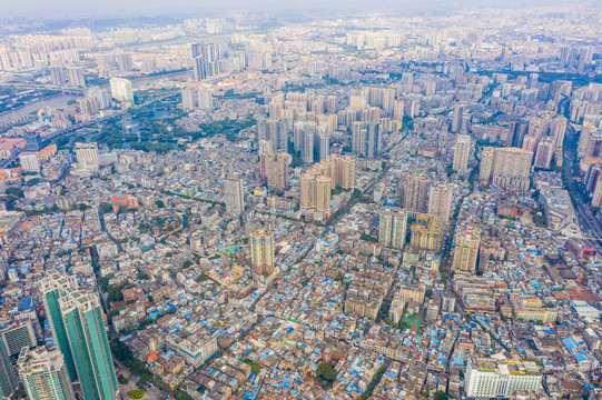 航拍广东广州荔湾区居民区街景