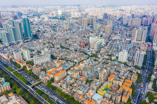 航拍广东广州荔湾区居民区街景