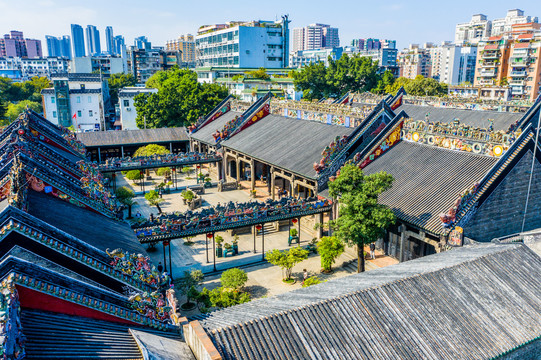 航拍广州陈家祠堂陈氏书院