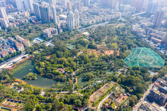 航拍广东广州动物园