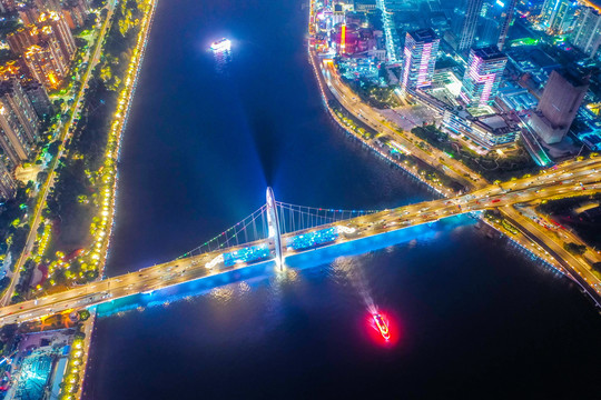 航拍广州珠江猎德大桥夜景