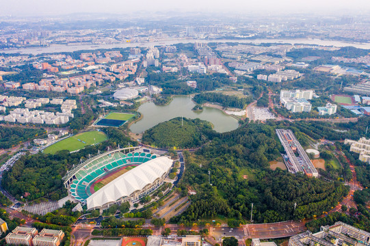 航拍广州大学城中心体育场