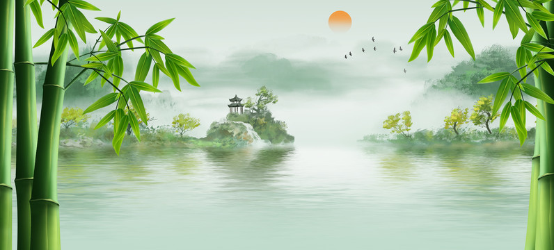 端午節(jié)竹子背景山水畫