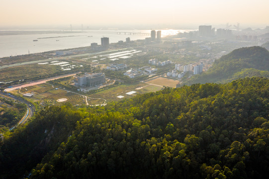 航拍广州大角山海滨公园