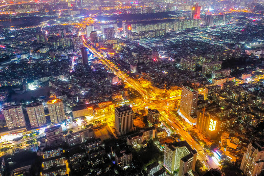 航拍广州海珠区客村立交桥夜景