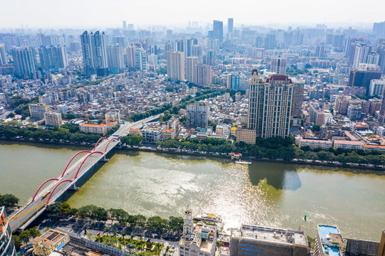 航拍广州越秀区珠江城市风光