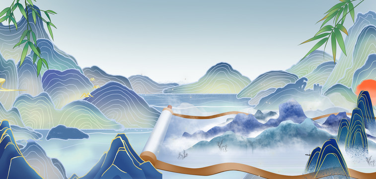 山水中國風(fēng)國潮背景