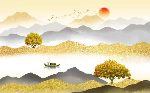 輕奢金色山水畫(huà)