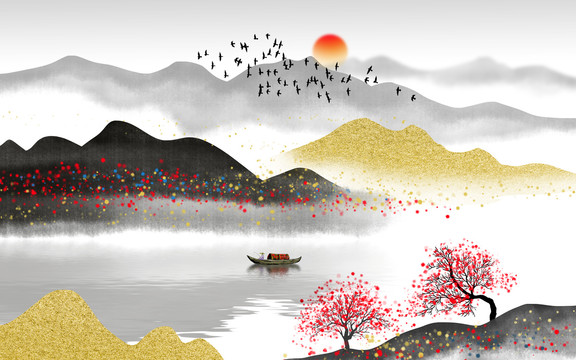 金色山水畫