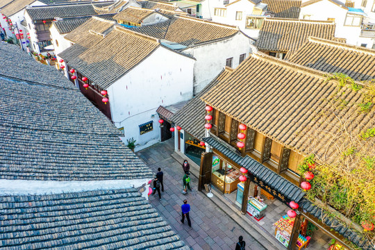 航拍苏州七里山塘景区山塘街