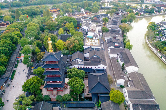 航拍苏州寒山寺