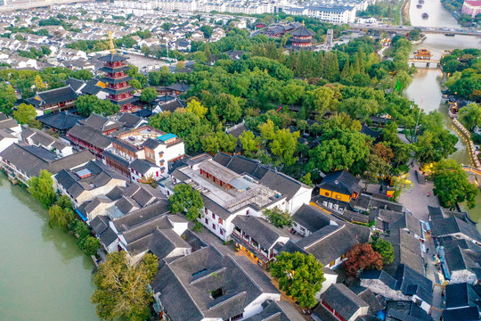 航拍苏州寒山寺