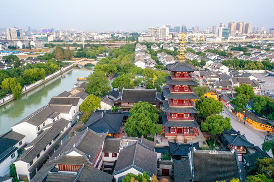 航拍苏州寒山寺