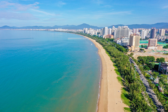 航拍海南三亚湾沙滩碧海蓝天