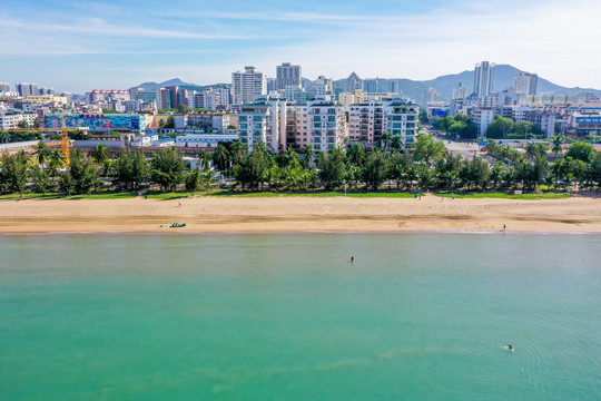 航拍海南三亚湾沙滩碧海蓝天