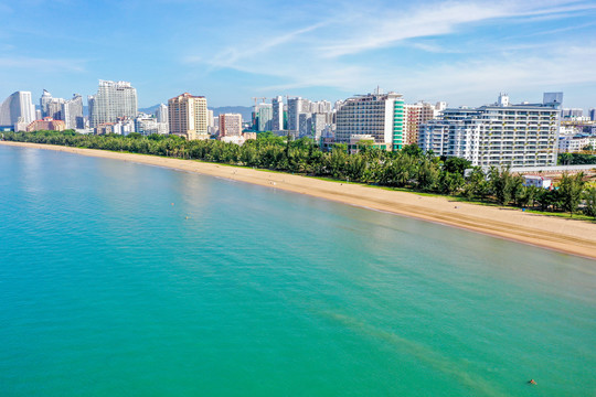 航拍海南三亚湾沙滩碧海蓝天