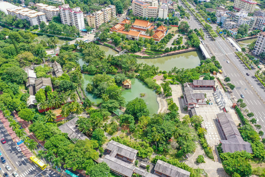 航拍海口博物馆及海口五公祠