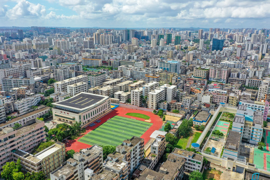 航拍海南海口琼山区城市风光