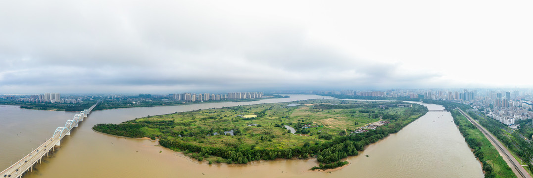 航拍海口南渡江水道府城镇农场