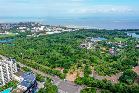 航拍海口海甸岛白沙门公园