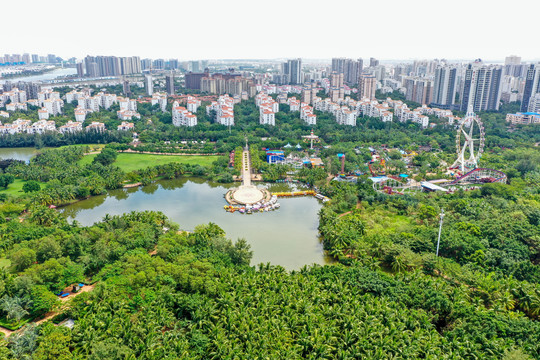 航拍海口海甸岛白沙门公园