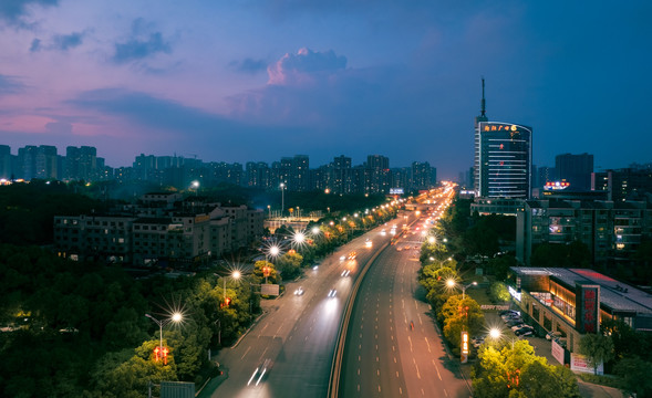 湖南省衡阳市蔡伦大道航拍夜景