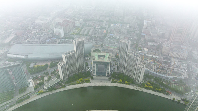 天津城市平流雾美景航拍