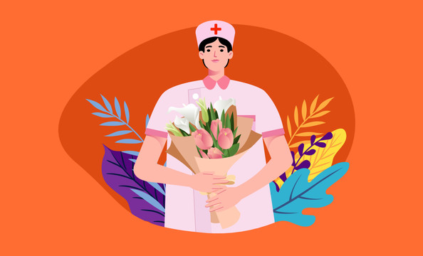 手捧鲜花的护士插画