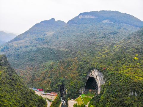 航拍湖北恩施利川腾龙洞风景区