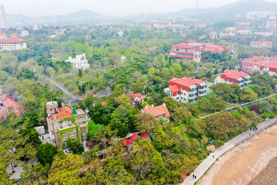 航拍山东青岛八大关景区