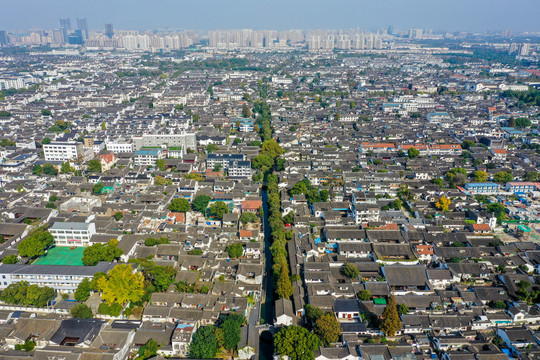 航拍苏州平江历史街区平江路