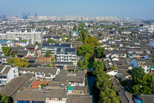 航拍苏州平江历史街区平江路