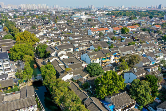 航拍苏州平江历史街区平江路