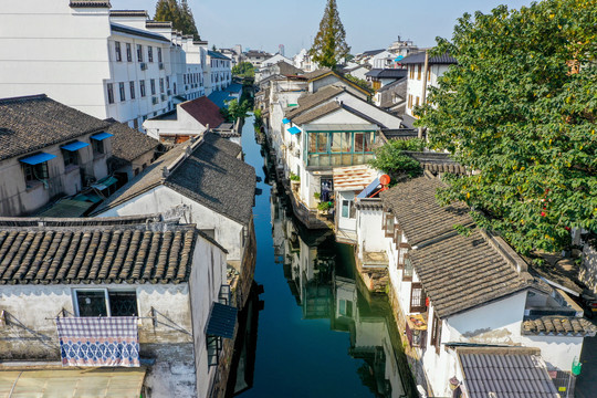 航拍苏州平江历史街区平江路