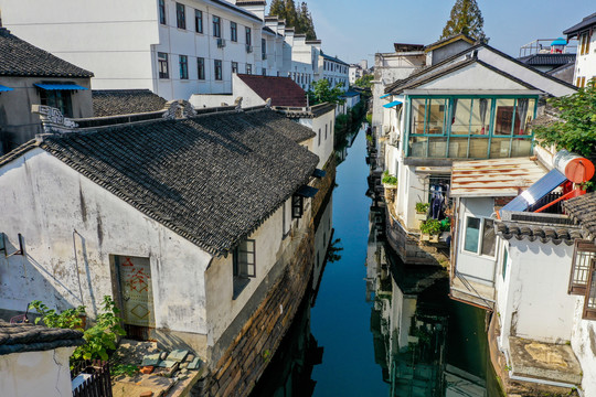 航拍苏州平江历史街区平江路