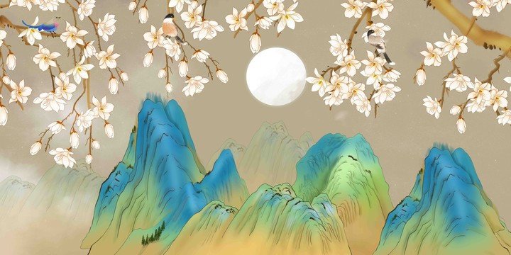 国潮花鸟山水画