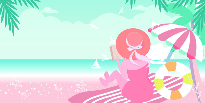 橫版海灘躺椅女孩